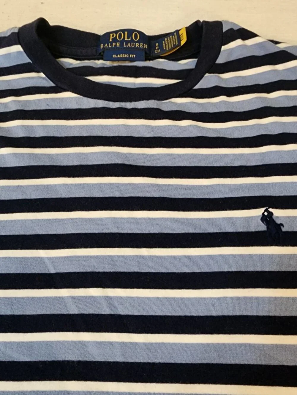 Polo Ralph Lauren Custom Slim Fit Striped Tee White Navy Blu Pony Men Size Small
